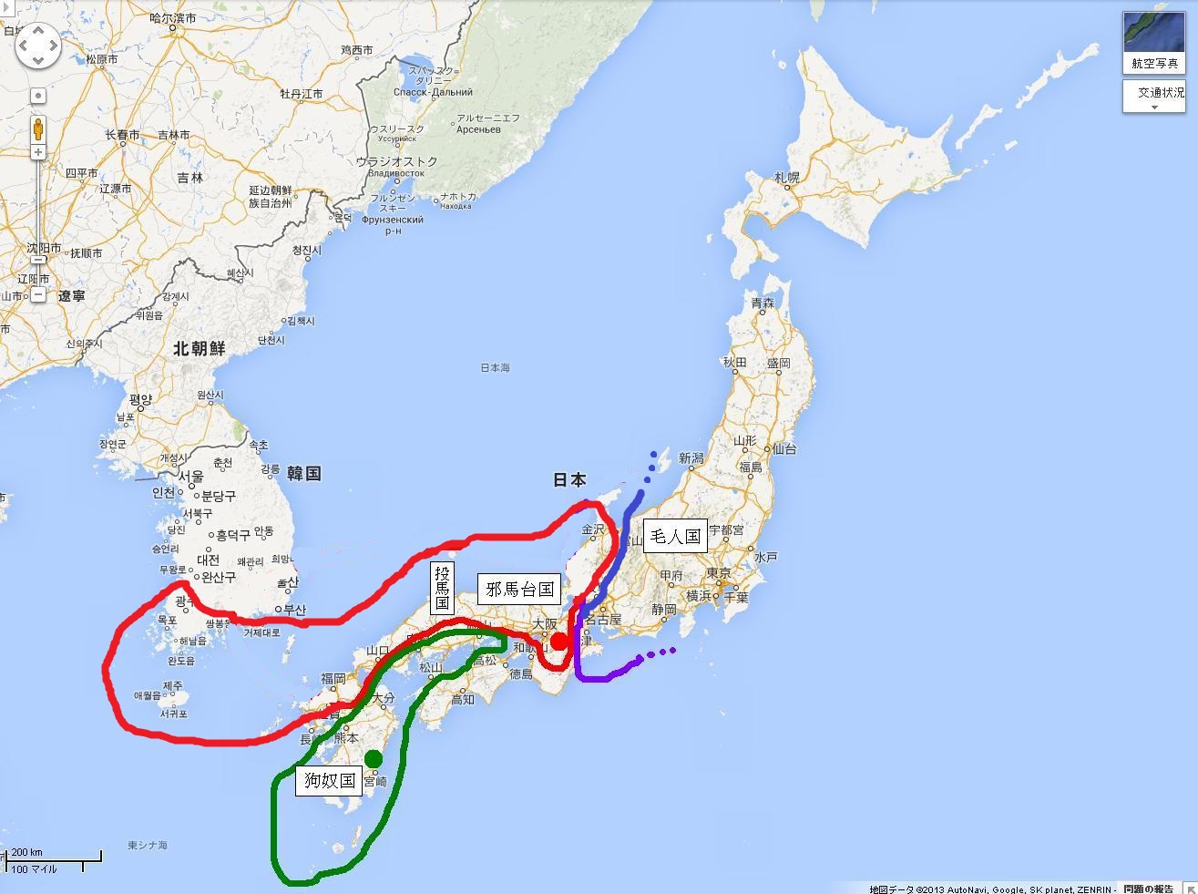 日本古代の勢力圏想定図